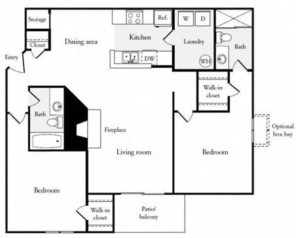 Floor plan for 2 beds, 2 baths, 1080 sqft